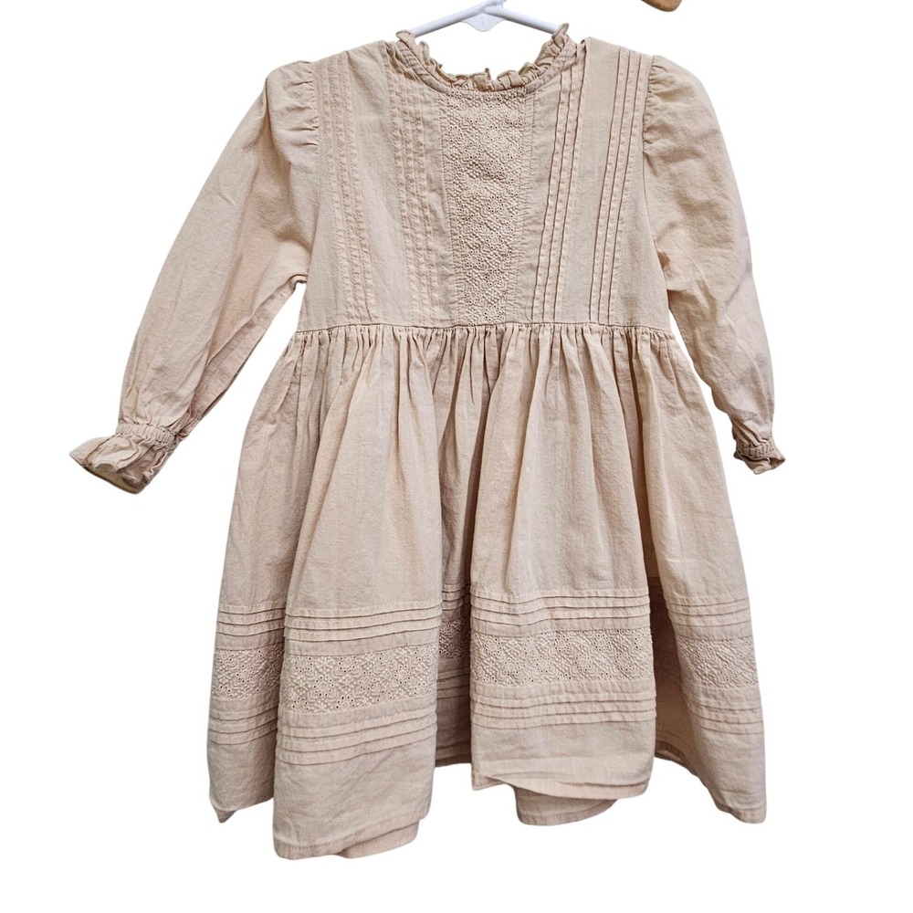 Noralee Dress Kids Size 2 Peach Eyelet Lace Pintuck Long Sleeve Heirloom Boho